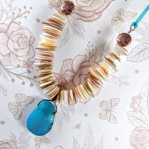 Blue Agate & Mother of Pearl Copper Necklace